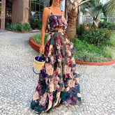 Summer Sexy Sleeveless Suspender Tops And Skirt Suit Fashionable Elegant Ruffled Dress Top Outfits Casual Party Two-piece Sets